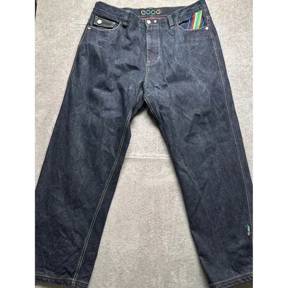 Coogi Men's 44x33 Baggy Jeans Dark Wash Wide Leg‎ Embroidered Hip Hop Denim
